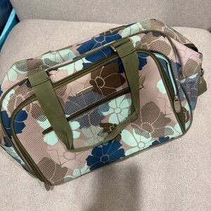 Floral Canvas Travel Bag with Olive Accents